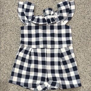 Janie and Jack Navy and White Gingham Ruffle-Shoulder Romper